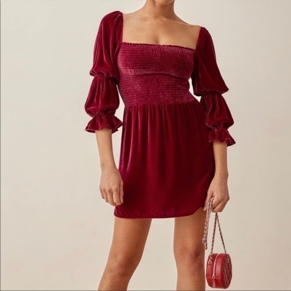 Reformation Albi Velvet Dress in Crimson Red *NEW*
